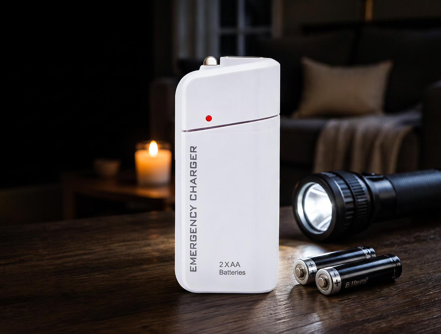 Draagbare noodlader met AA-batterijen – USB-opladen, compact en met LED-zaklamp – perfect voor op reis, woon-werkverkeer en stroomuitval
