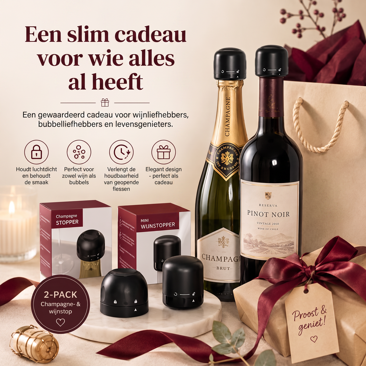 Flessenstopper voor Wijn en Champagne