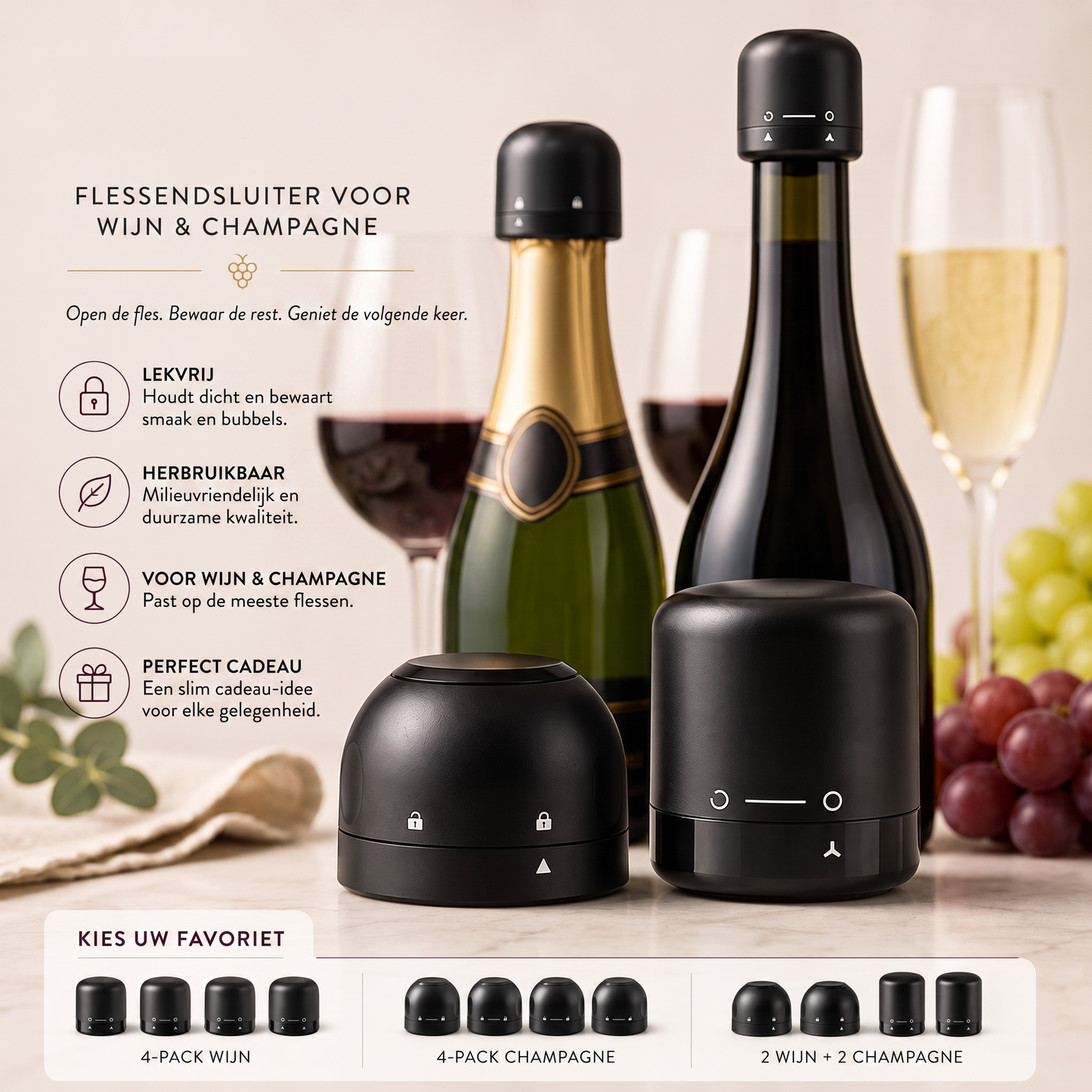 Flessenstopper voor Wijn en Champagne