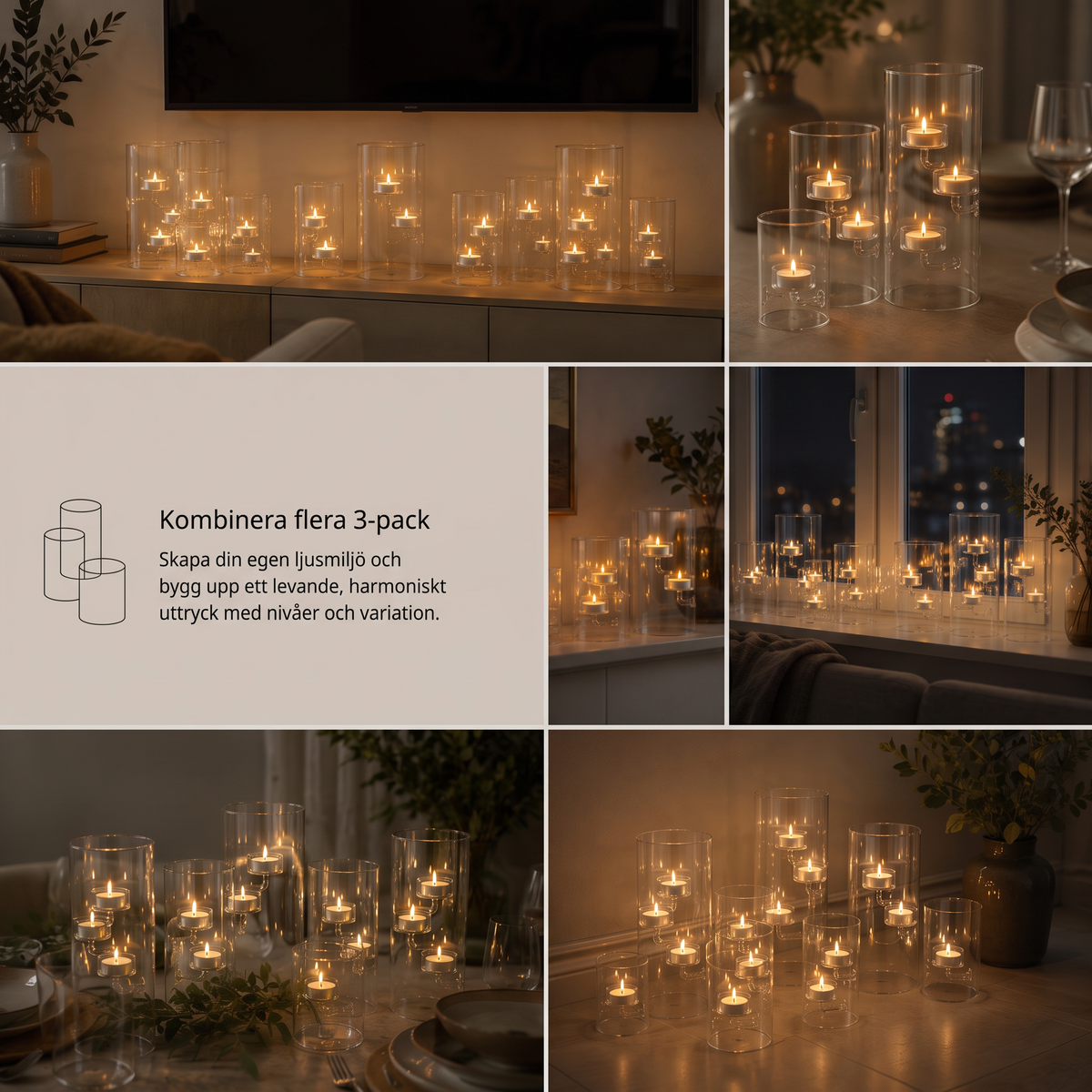 Glazen Theelichtjes Lantaarns (3 Stuks)