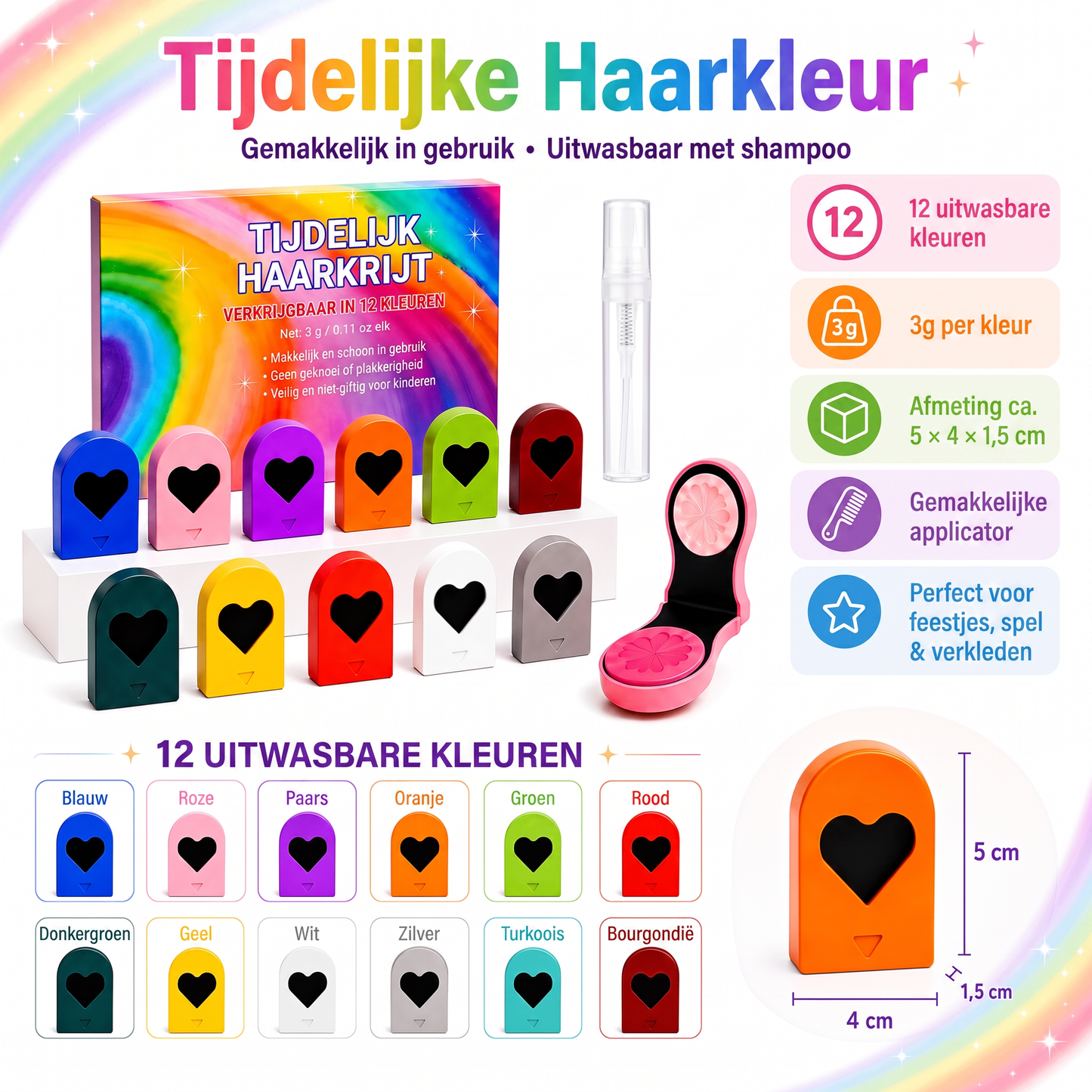 Haarkleurpotloden – 12 Uitwasbare Kleuren