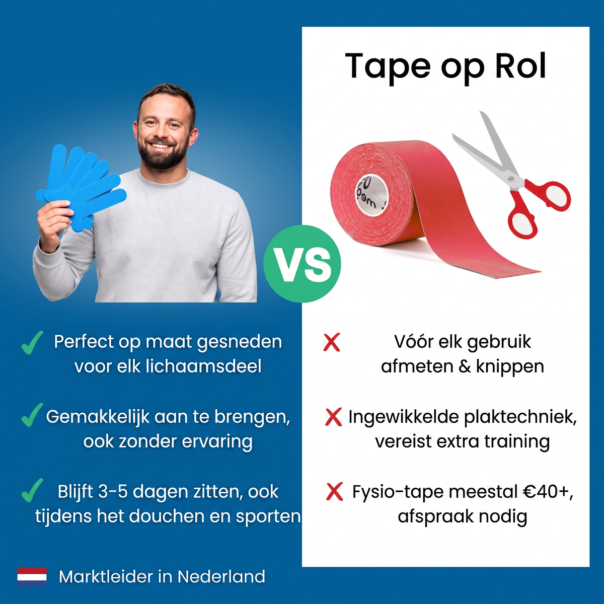 Kniegewricht Correctie Tape - Beweeg weer met vertrouwen, zonder voortdurend aan je knie te hoeven denken