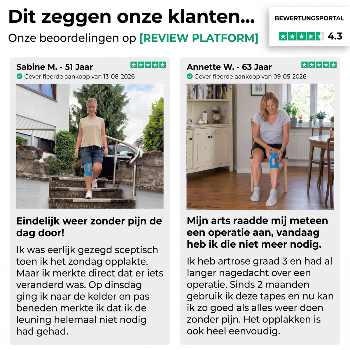 Kniegewricht Correctie Tape - Beweeg weer met vertrouwen, zonder voortdurend aan je knie te hoeven denken