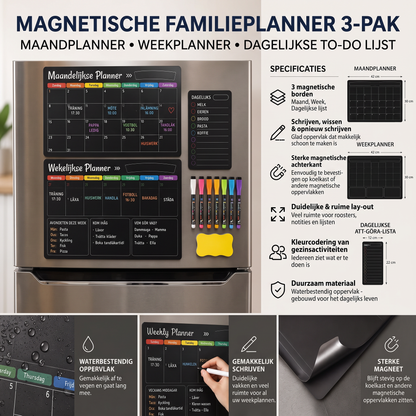 Magnetische gezinsplanner –  Maand-, week- en dagoverzicht
