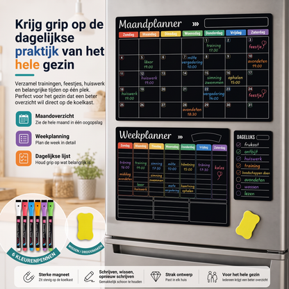 Magnetische gezinsplanner –  Maand-, week- en dagoverzicht