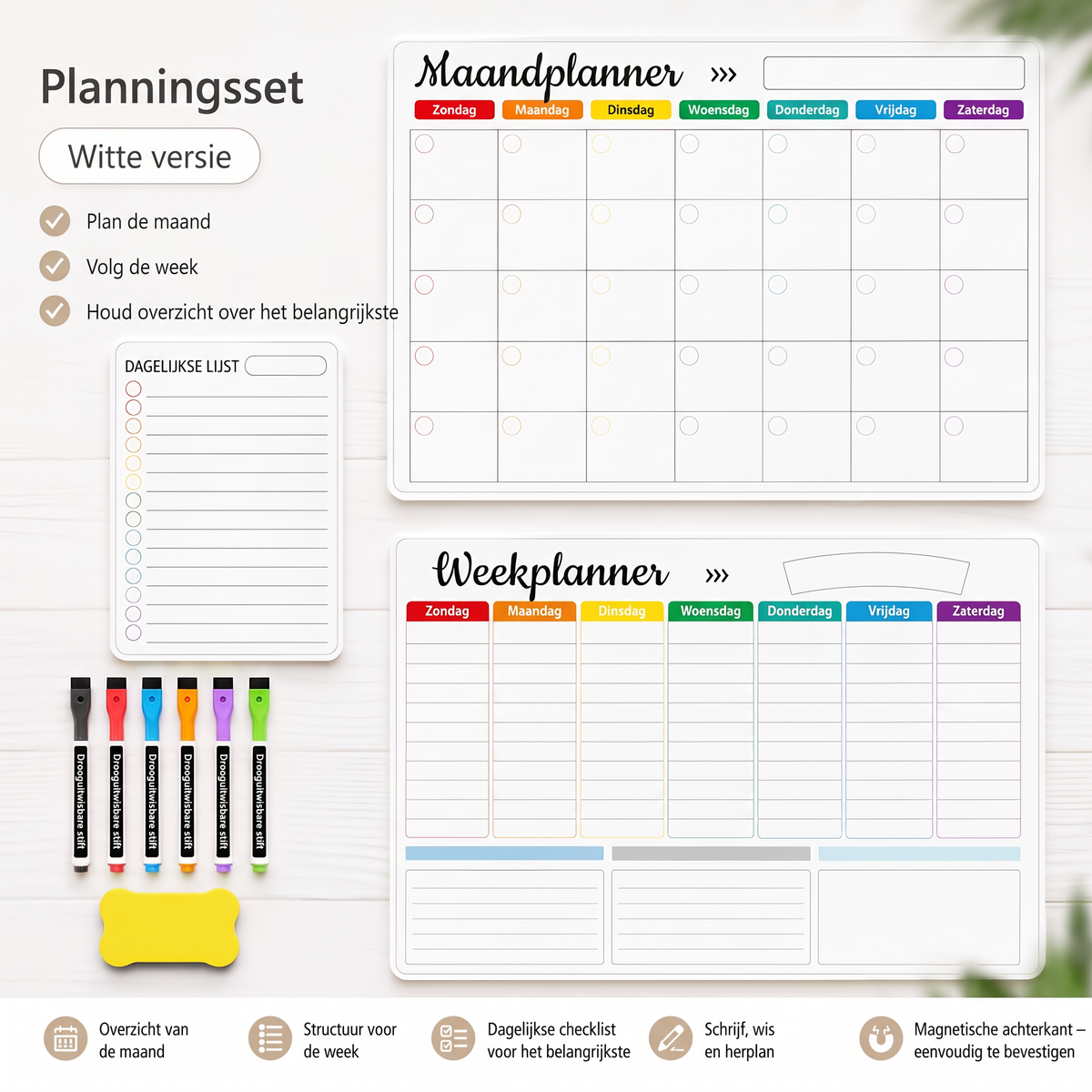 Magnetische gezinsplanner –  Maand-, week- en dagoverzicht