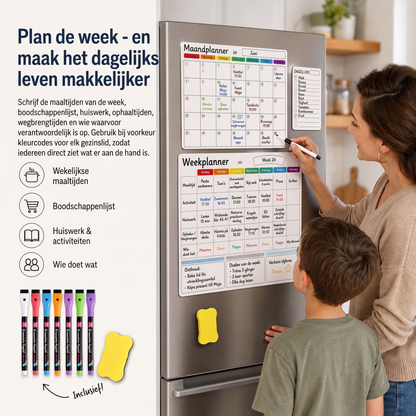 Magnetische gezinsplanner –  Maand-, week- en dagoverzicht