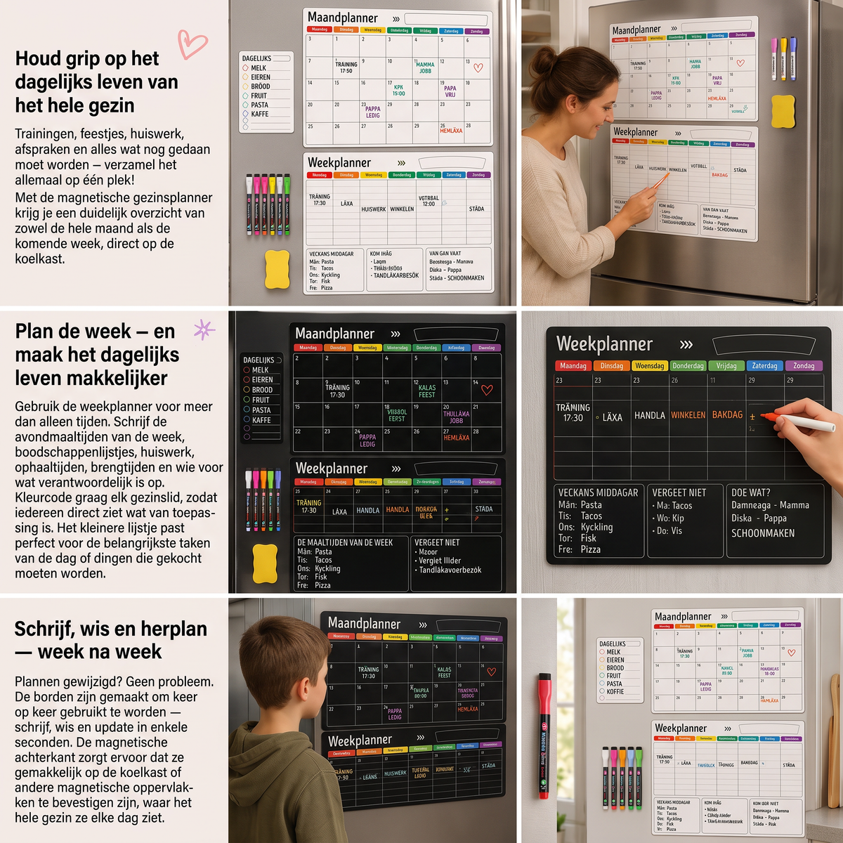 Magnetische gezinsplanner –  Maand-, week- en dagoverzicht