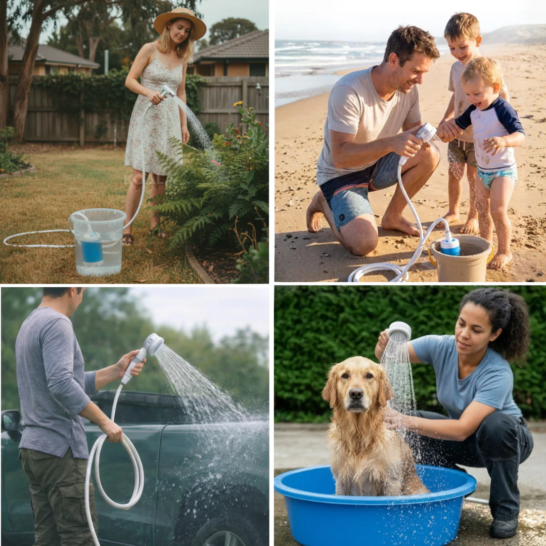 Draagbare waterpomp: set met slang en sproeier