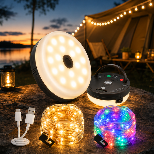 4-in-1 – Oplaadbare campinglamp met lichtsnoer en powerbank