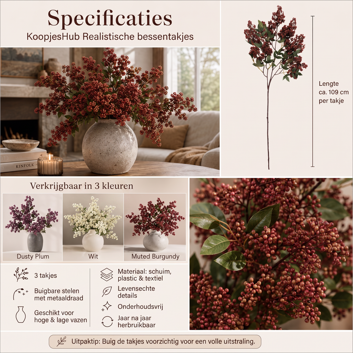 Realistische bessentakjes (3-pack) – het gezelligste interieurdetail van de herfst