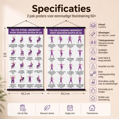 Tai Chi stoeltraining – set van 2 posters voor eenvoudige thuistraining (60+)