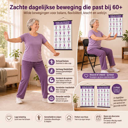 Tai Chi stoeltraining – set van 2 posters voor eenvoudige thuistraining (60+)