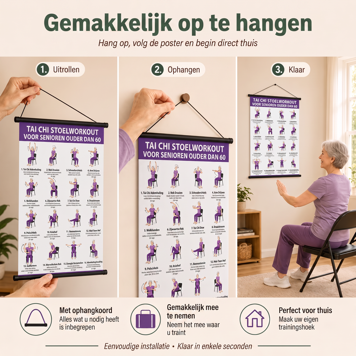 Tai Chi stoeltraining – set van 2 posters voor eenvoudige thuistraining (60+)