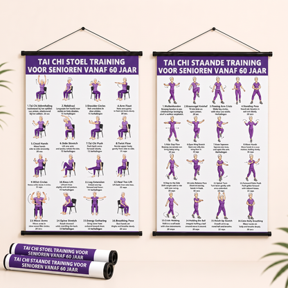 Tai Chi stoeltraining – set van 2 posters voor eenvoudige thuistraining (60+)