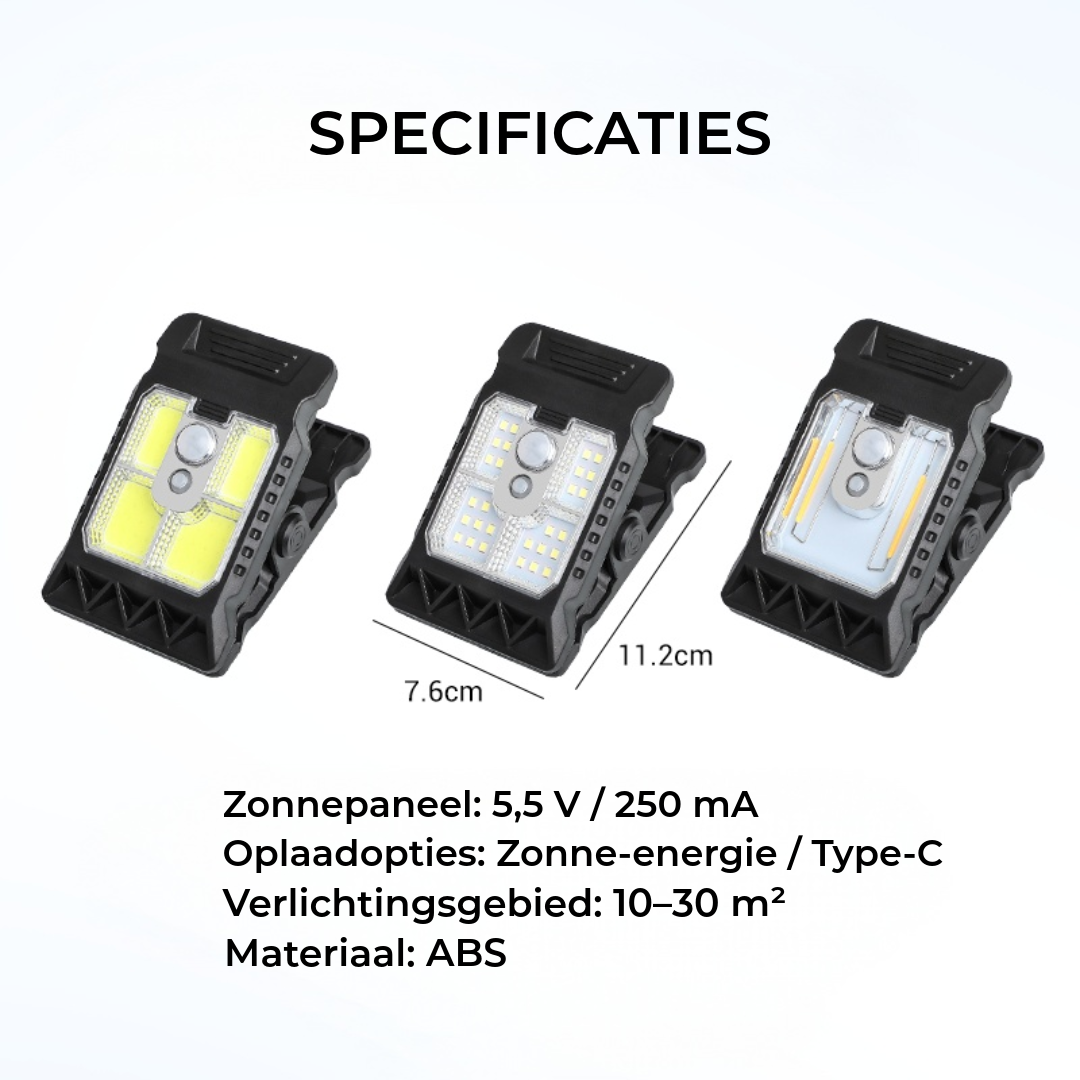 Buitenlamp op zonne-energie met bewegingssensor en clipbevestiging