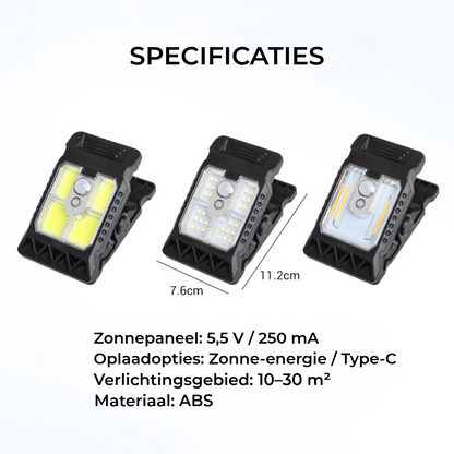 Buitenlamp op zonne-energie met bewegingssensor en clipbevestiging