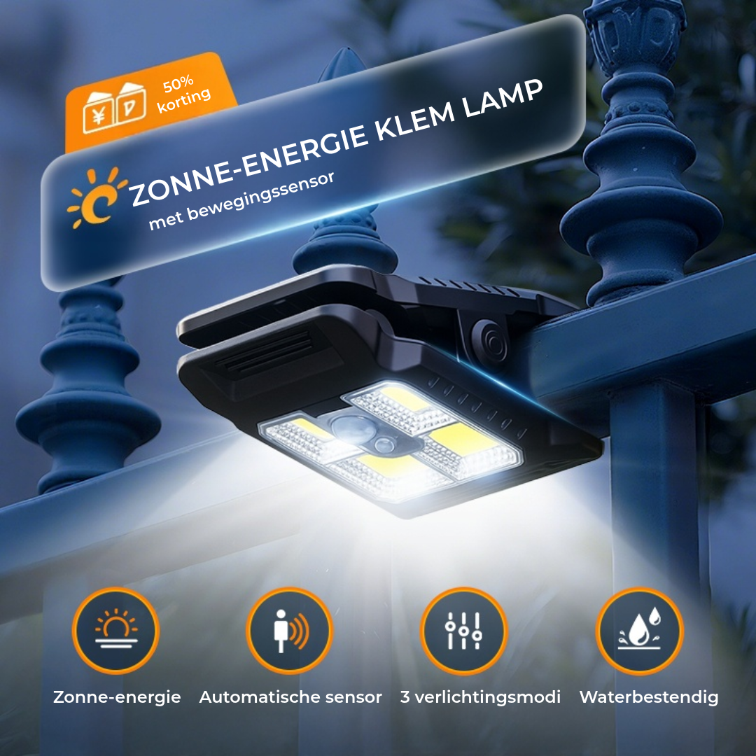Buitenlamp op zonne-energie met bewegingssensor en clipbevestiging