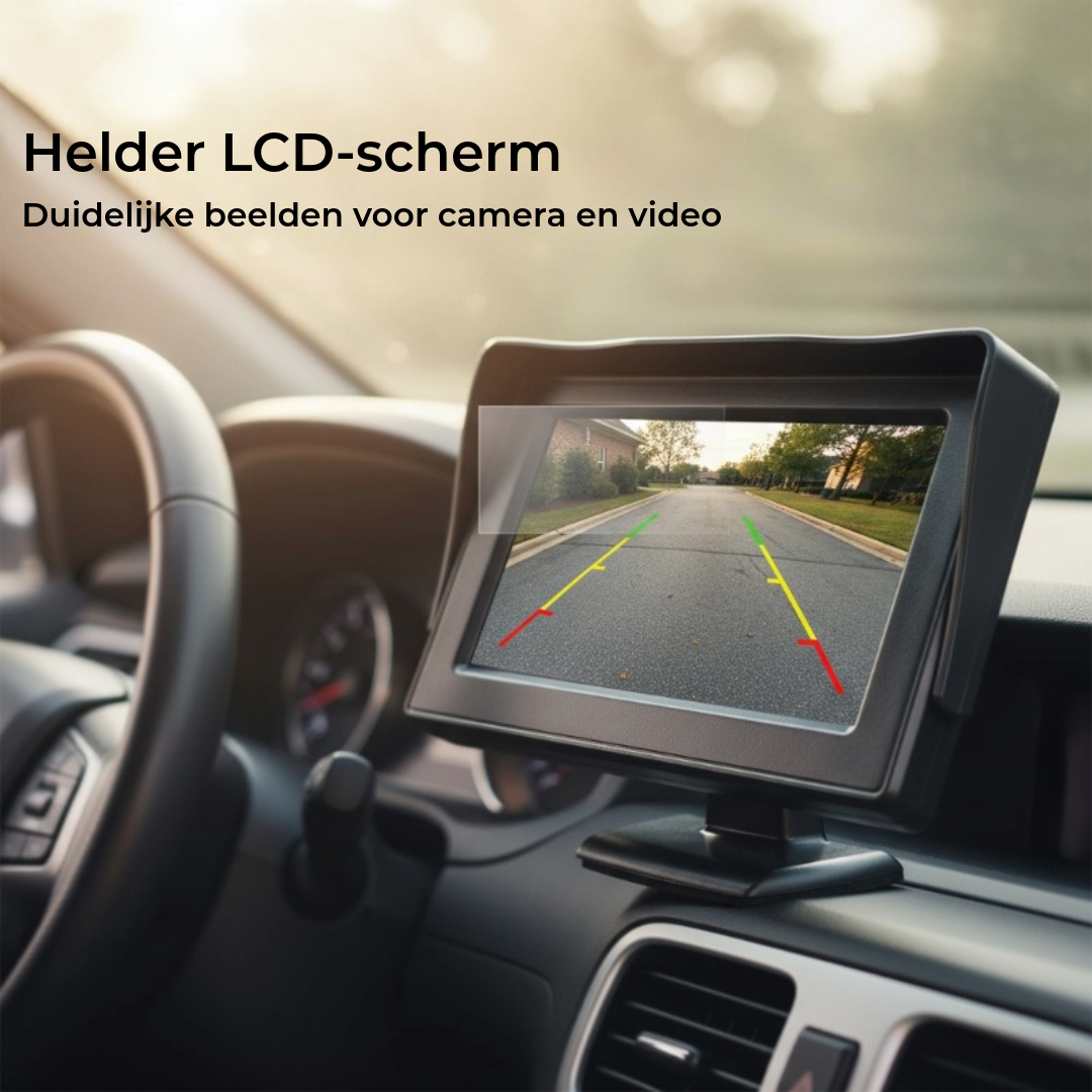 HD autoscherm (4,3 inch) – Dubbele video-ingang & automatische achteruitrijweergave