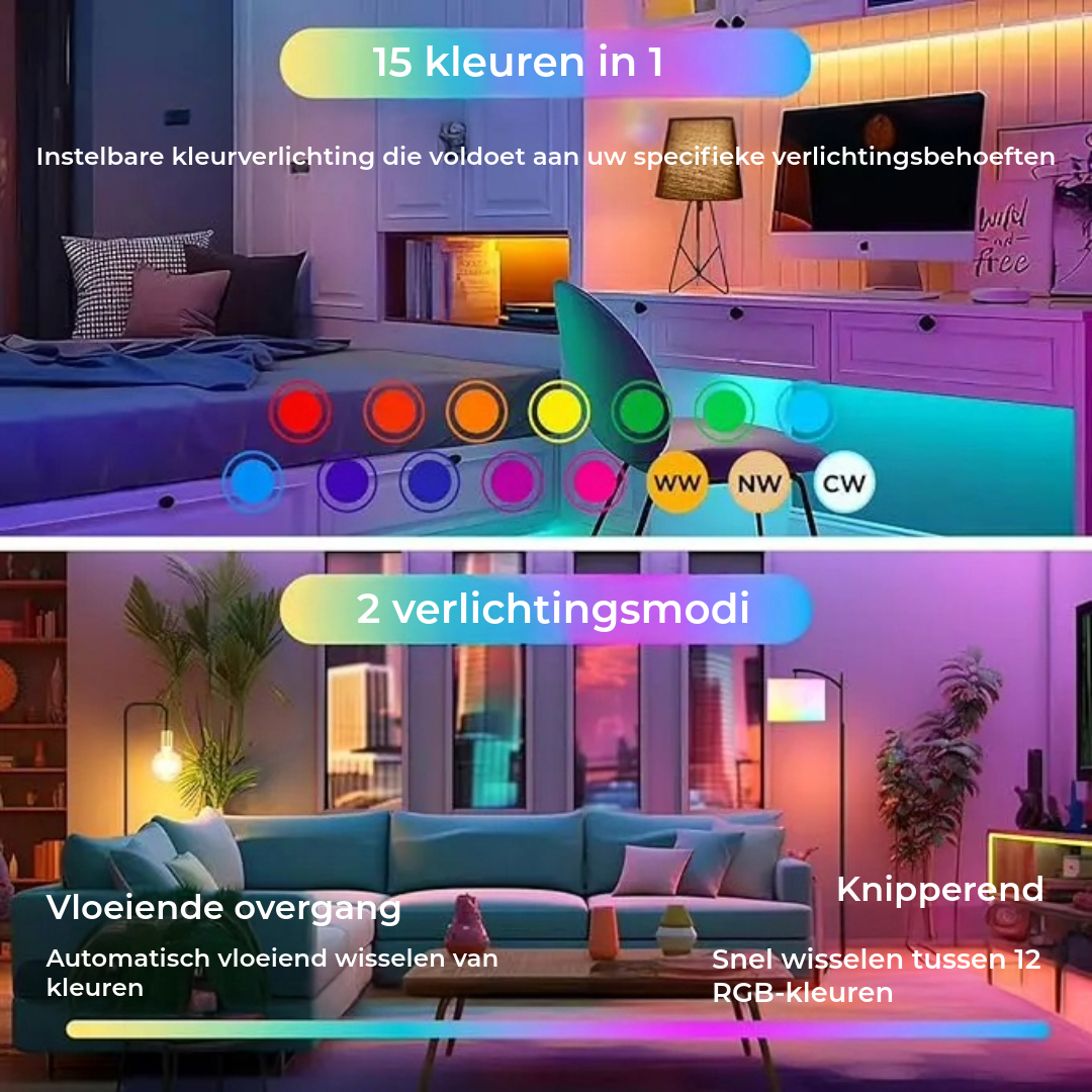 Oplaadbare draadloze LED-lamp met afstandsbediening – 15 kleuren en dimmer