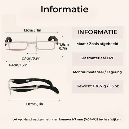 Opvouwbare leesbril met blauwlichtfilter en etui