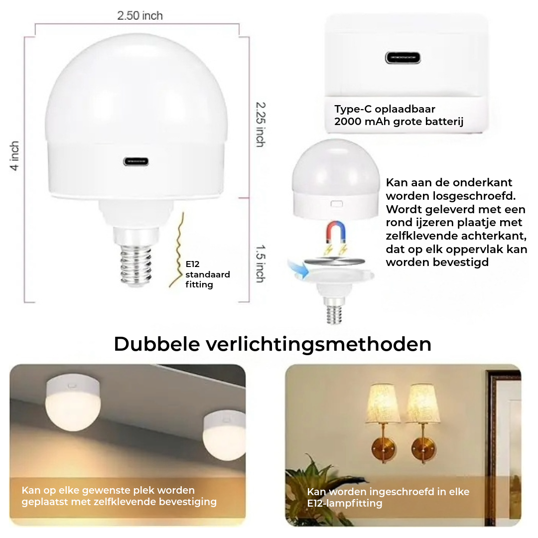 Oplaadbare draadloze LED-lamp met afstandsbediening – 15 kleuren en dimmer