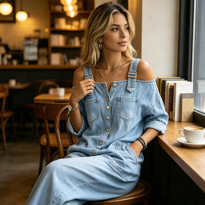Jumpsuit met wijde pijpen en zakken