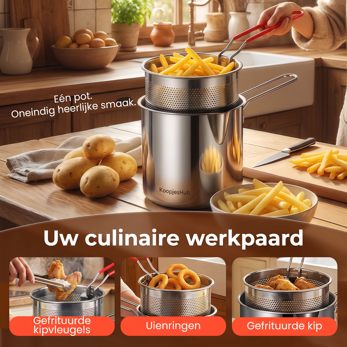 Multifunctionele Frituurpan - Frituren, braden, koken en stoven in één pa