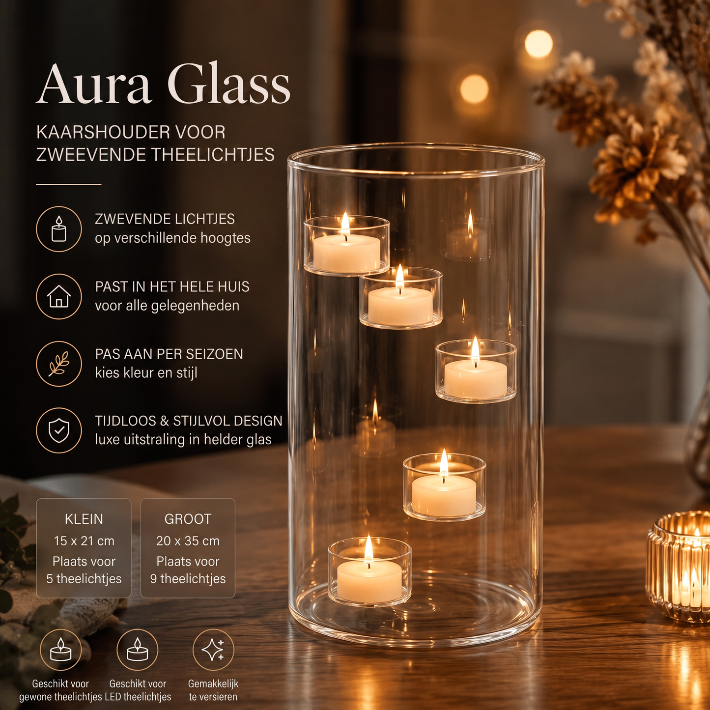 Aura Glass – Kaarsenlantaarn voor drijvende theelichtjes