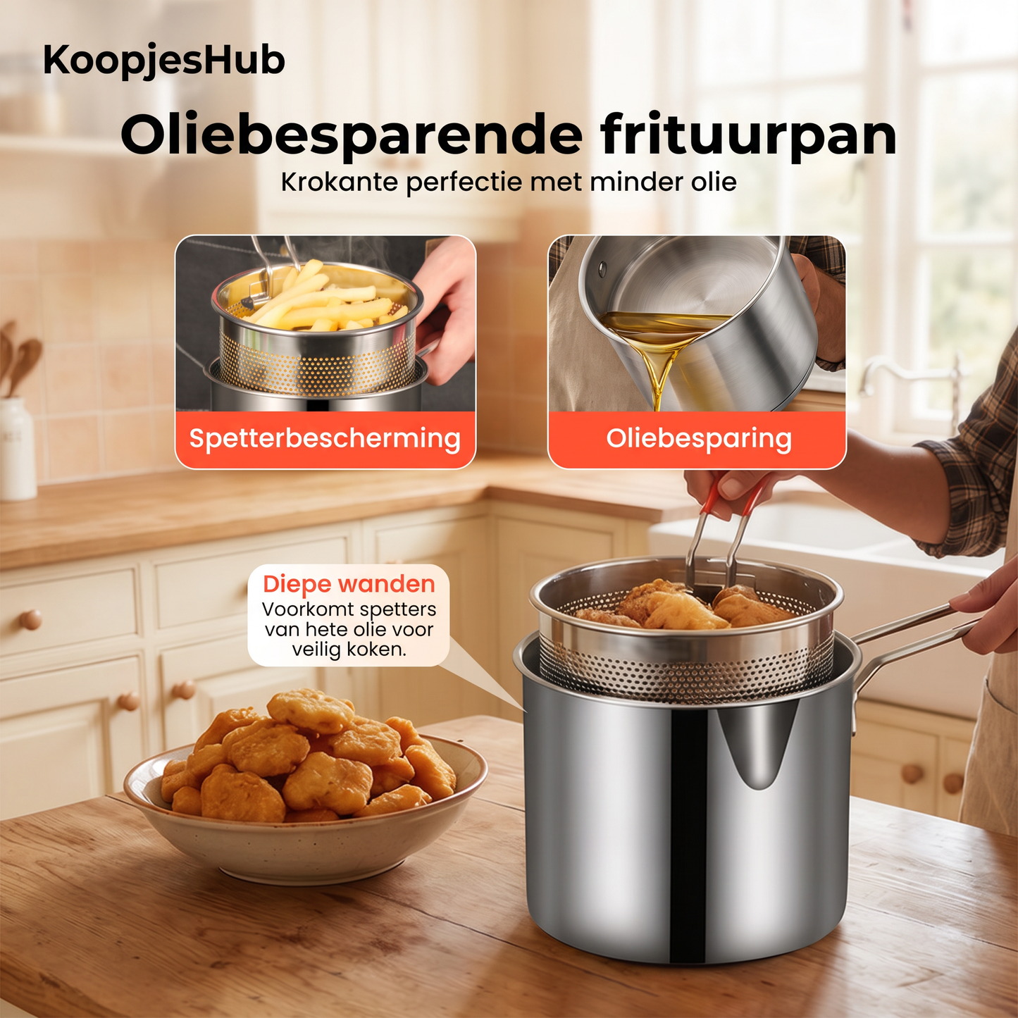 Multifunctionele Frituurpan - Frituren, braden, koken en stoven in één pa