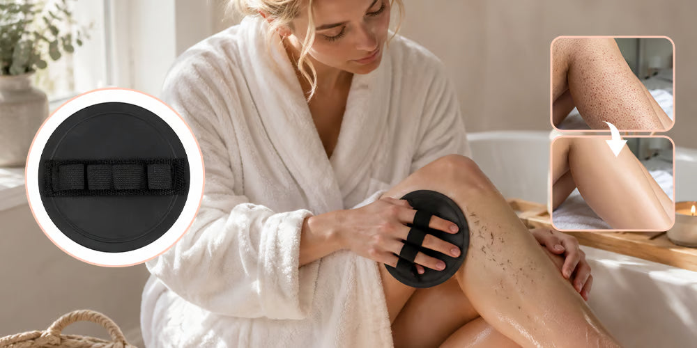 Pijnloze exfoliërende badhandschoen met washandje